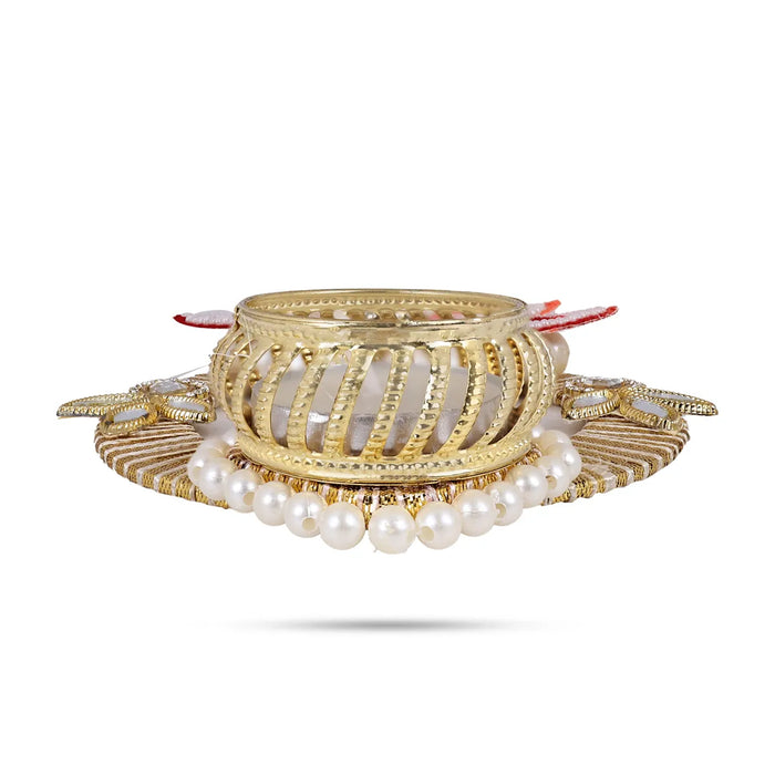 Diya Candle With Holder- 6 X 1.25 Inches | Pearl Design Tealight Holder / Candle For Festive Lighting