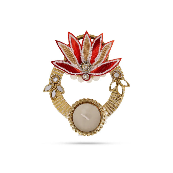 Diya Candle With Holder- 6 X 1.25 Inches | Pearl Design Tealight Holder / Candle For Festive Lighting