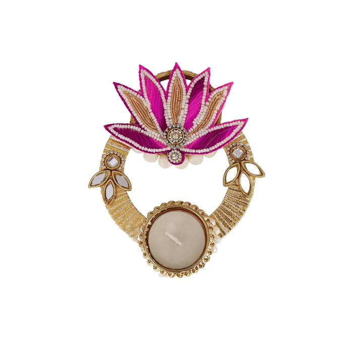 Diya Candle With Holder- 6 X 1.25 Inches | Pearl Design Tealight Holder / Candle For Festive Lighting