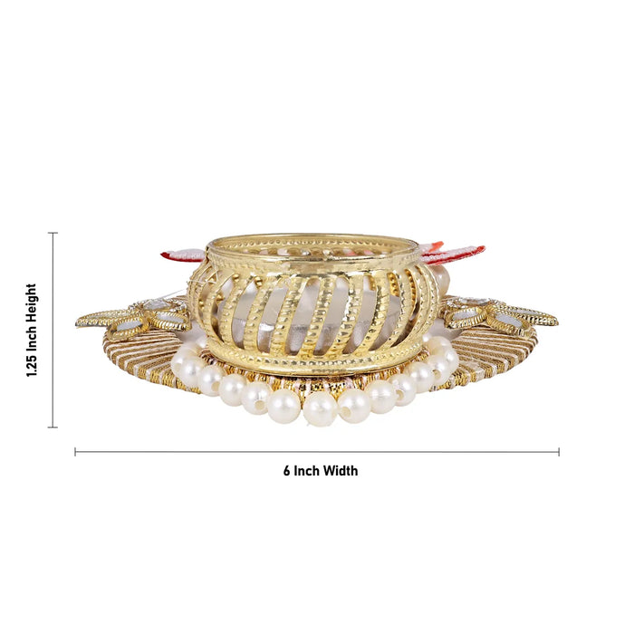 Diya Candle With Holder- 6 X 1.25 Inches | Pearl Design Tealight Holder / Candle For Festive Lighting
