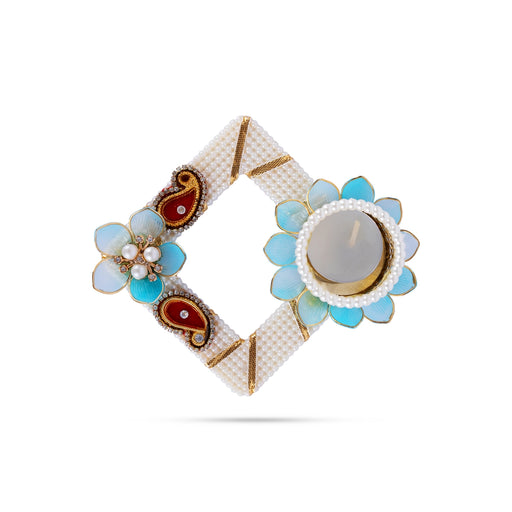 Decorative Diya Candle With Holder - 1 x 5 Inches | Pearl Design Tealight Candle & Holder For Home Decor - Candles