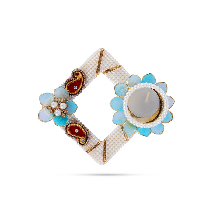 Decorative Diya Candle With Holder - 1 x 5 Inches | Pearl Design Tealight Candle & Holder For Home Decor - Candles