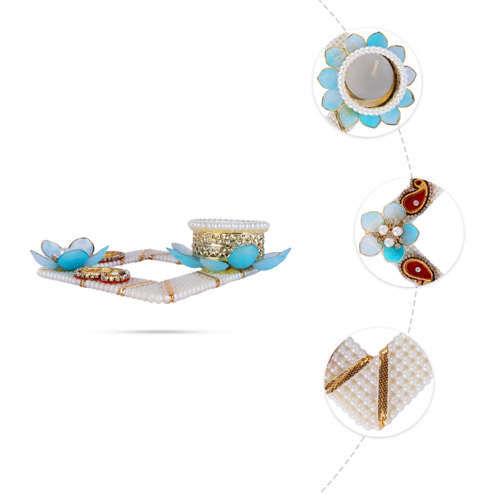 Decorative Diya Candle With Holder - 1 x 5 Inches | Pearl Design Tealight Candle & Holder For Home Decor - Candles