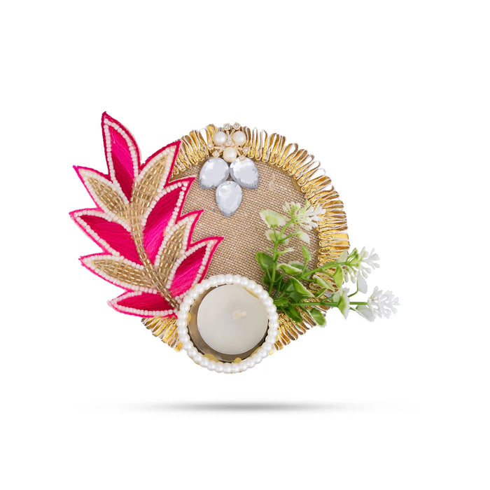 Decorative Diya Candle With Holder - 4 Inches | Pearl Design Tealight Candle & Holder For Home Decor