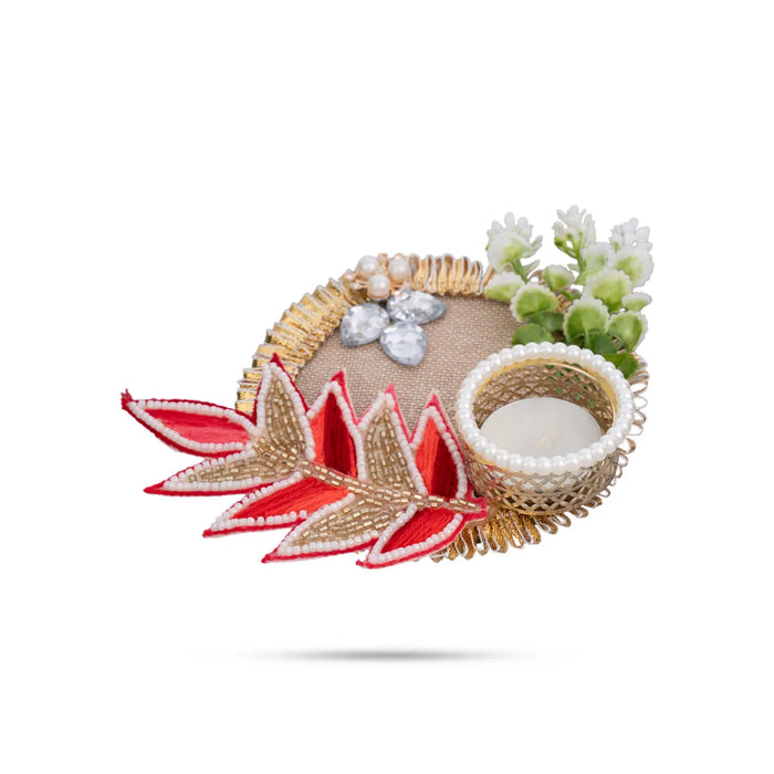 Decorative Diya Candle With Holder - 4 Inches | Pearl Design Tealight Candle & Holder For Home Decor