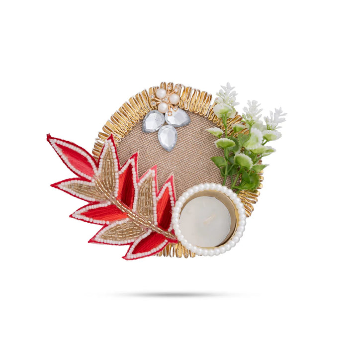 Decorative Diya Candle With Holder - 4 Inches | Pearl Design Tealight Candle & Holder For Home Decor