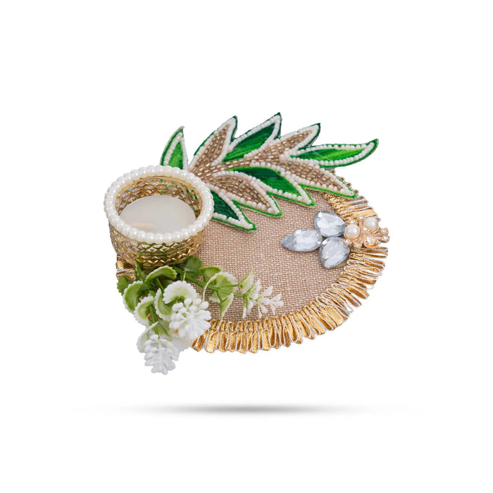 Decorative Diya Candle With Holder - 4 Inches | Pearl Design Tealight Candle & Holder For Home Decor