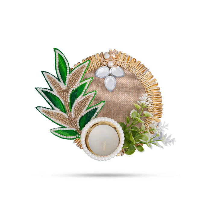 Decorative Diya Candle With Holder - 4 Inches | Pearl Design Tealight Candle & Holder For Home Decor