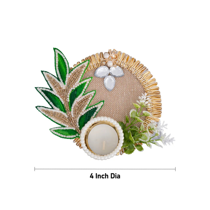 Decorative Diya Candle With Holder - 4 Inches | Pearl Design Tealight Candle & Holder For Home Decor