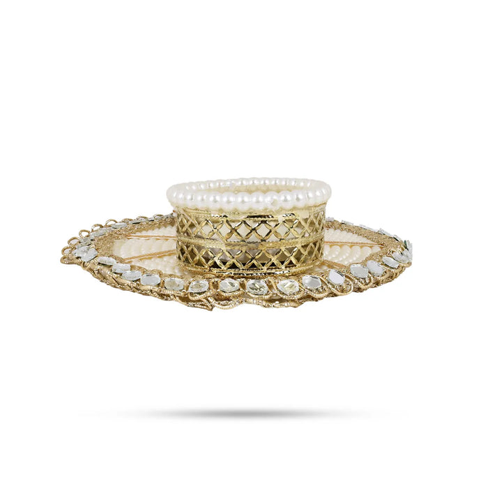 Decorative Tealight Candle With Holder - 6 Inches | Pearl Border Diya Candle For Home & Festive Use