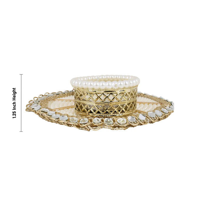 Decorative Tealight Candle With Holder - 6 Inches | Pearl Border Diya Candle For Home & Festive Use