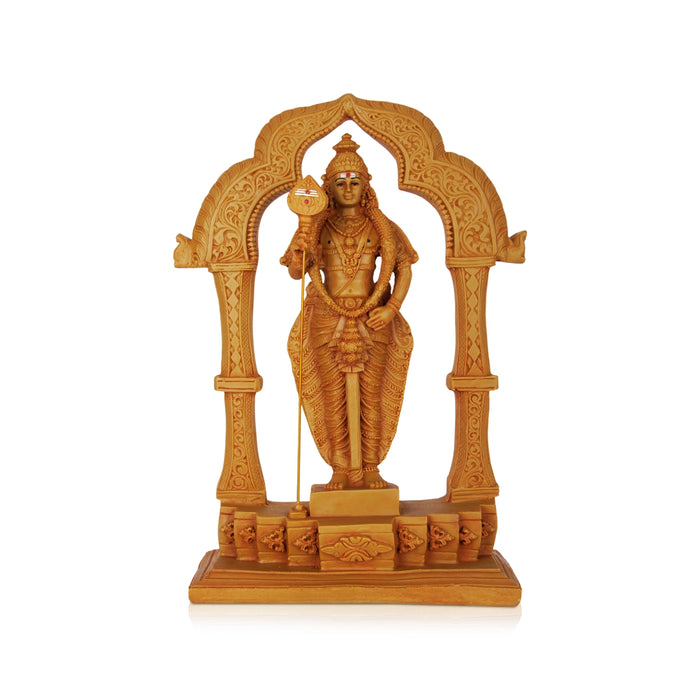 Murugan Statue With Arch - 15 x 10.5 Inches | Resin Kartikeya Statue/ Wood Polish Standing Murugan Idol for Pooja - Fibre Murties