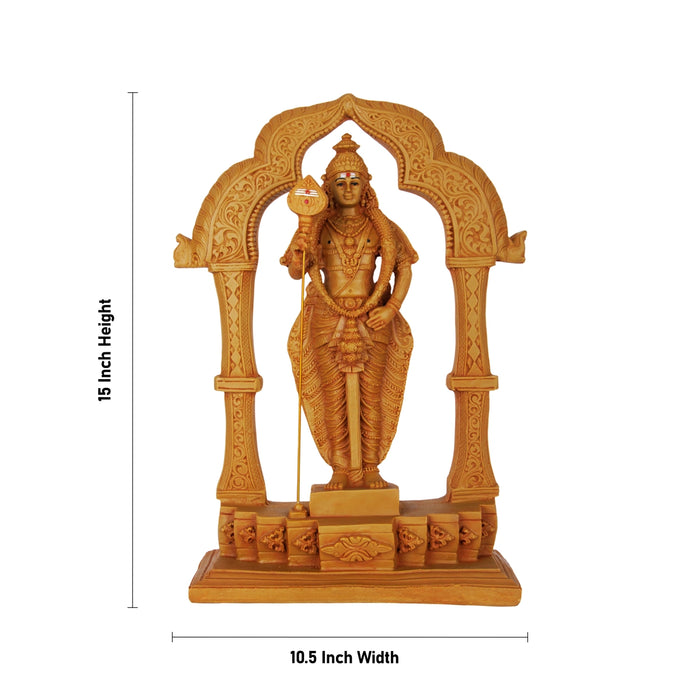 Murugan Statue With Arch - 15 x 10.5 Inches | Resin Kartikeya Statue/ Wood Polish Standing Murugan Idol for Pooja - Fibre Murties