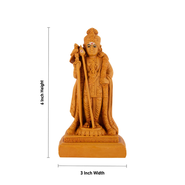 Murugan Standing On Base Murti - 6 x 3 Inches | Resin Wood Finish Idol/ Murugan Statue For Pooja Decor