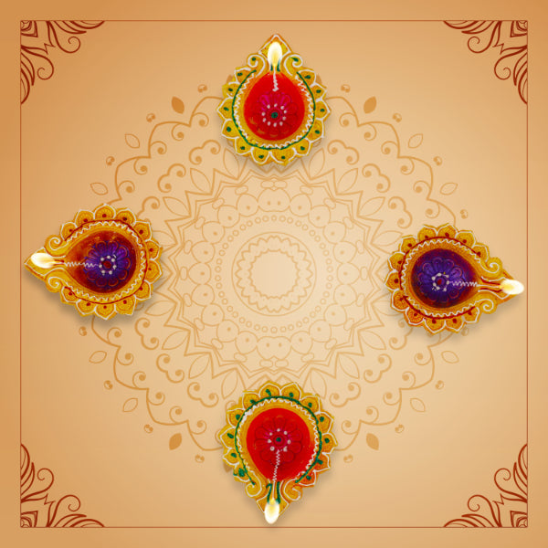 Decorative Diya Set - 1 x 2.5 Inch | 4 Pcs/ Agal Vilakku/ Clay Deepam for Pooja/ Assorted Design - Karthik Deep