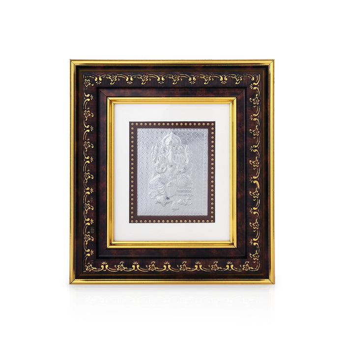 Ganesh Murti Photo Frame - 8.75 x 7.75 Inches | Picture Frame/ 999 Silver Wall Picture For Pooja & Home Decor