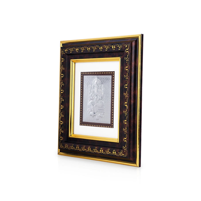 Ganesh Murti Photo Frame - 8.75 x 7.75 Inches | Picture Frame/ 999 Silver Wall Picture For Pooja & Home Decor