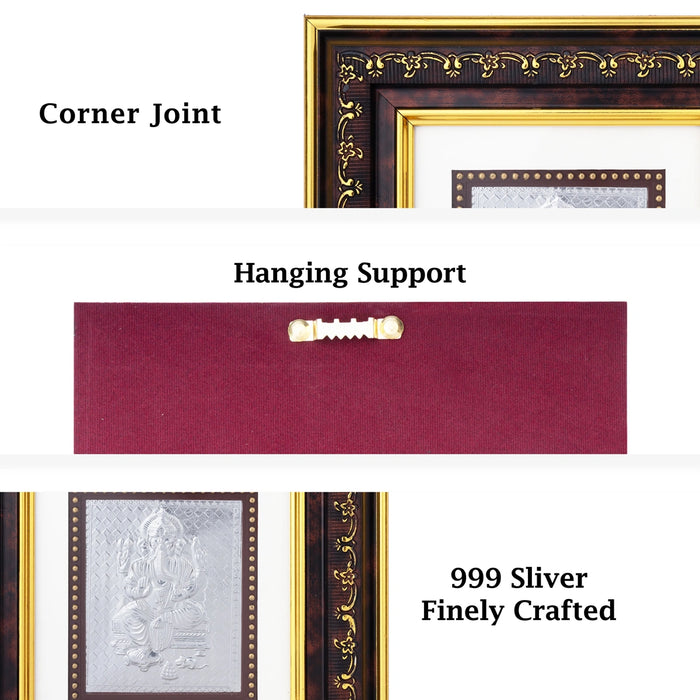 Ganesh Murti Photo Frame - 8.75 x 7.75 Inches | Picture Frame/ 999 Silver Wall Picture For Pooja & Home Decor