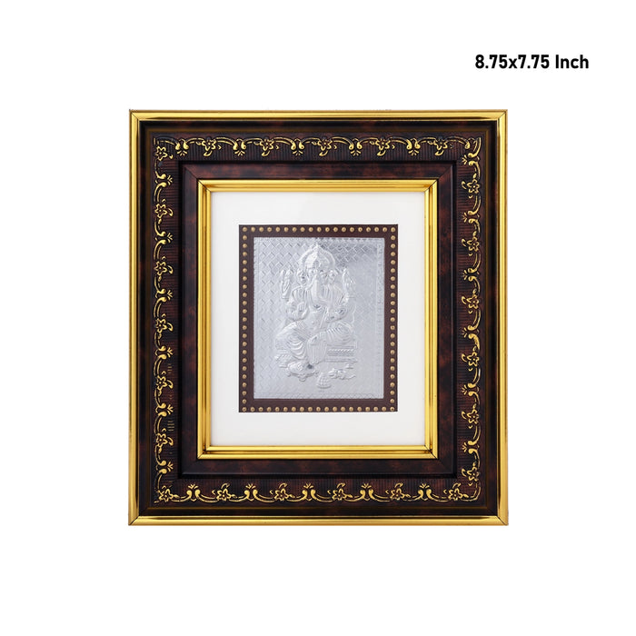 Ganesh Murti Photo Frame - 8.75 x 7.75 Inches | Picture Frame/ 999 Silver Wall Picture For Pooja & Home Decor