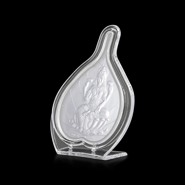 Lakshmi Photo Frame - 5 x 3.5 Inches | Pan Shape Frame/ Laxmi Maa Silver Picture Stand for Pooja Decor