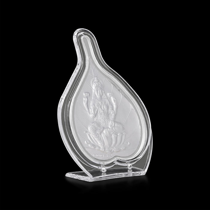 Lakshmi Photo Frame - 5 x 3.5 Inches | Pan Shape Frame/ Laxmi Maa Silver Picture Stand for Pooja Decor
