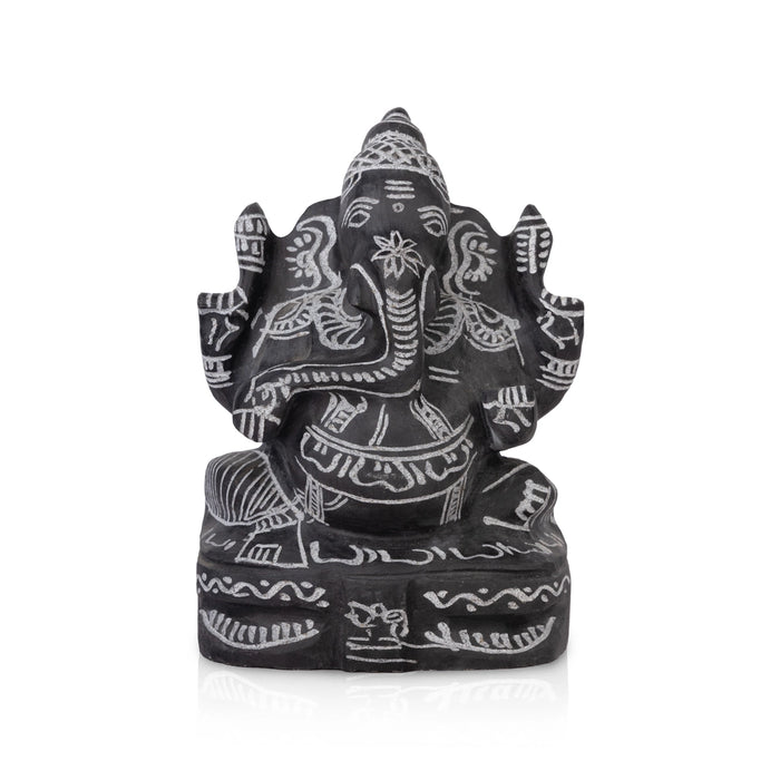 Ganesh Murti - 9 X 6.5 Inches | Black Stone Ganpati Murti/ Vinayaka Idol For Home Temple & Auspicious Decor - Stone Murties