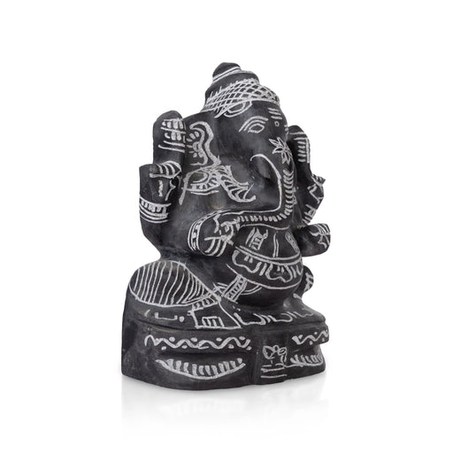 Ganesh Murti - 9 X 6.5 Inches | Black Stone Ganpati Murti/ Vinayaka Idol For Home Temple & Auspicious Decor - Stone Murties