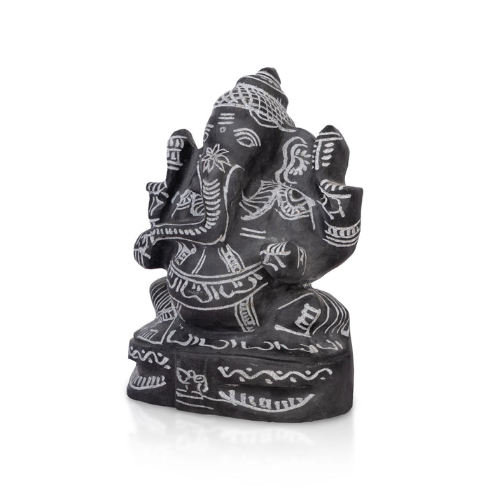 Ganesh Murti - 9 X 6.5 Inches | Black Stone Ganpati Murti/ Vinayaka Idol For Home Temple & Auspicious Decor - Stone Murties