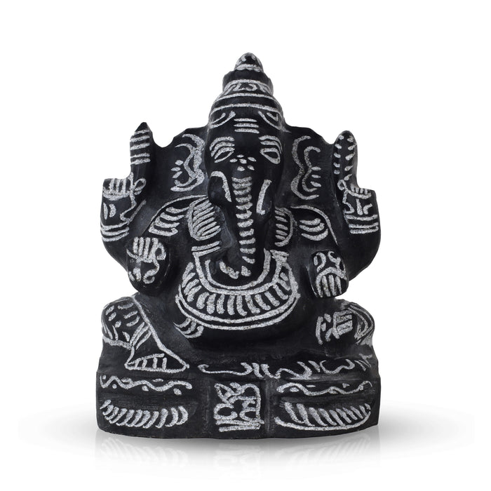 Black Stone Ganesh Murti  - 5 Inches | Ganapathi Vigraham/ Vinayagar Statue for Pooja