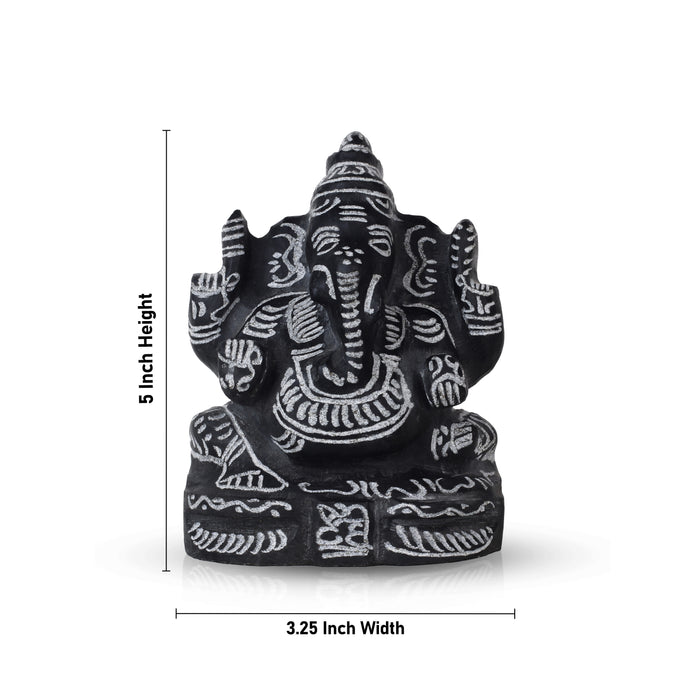 Black Stone Ganesh Murti  - 5 Inches | Ganapathi Vigraham/ Vinayagar Statue for Pooja