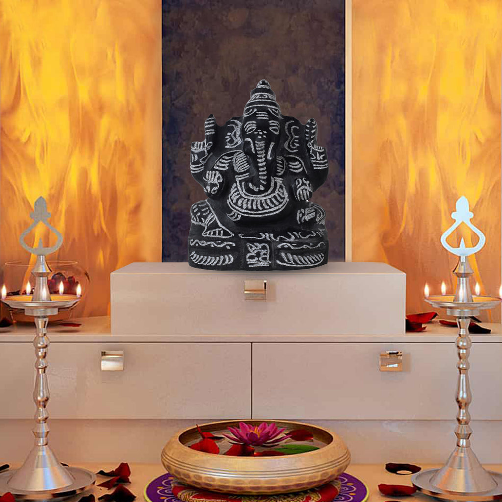 Black Stone Ganesh Murti  - 5 Inches | Ganapathi Vigraham/ Vinayagar Statue for Pooja