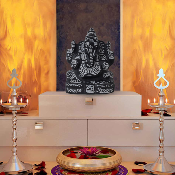 Black Stone Ganesh Murti  - 5 Inches | Ganapathi Vigraham/ Vinayagar Statue for Pooja