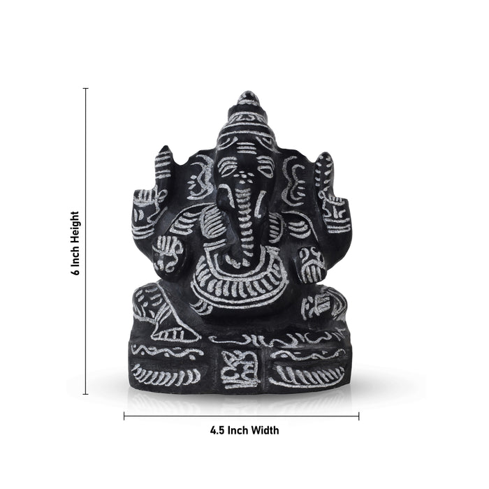 Black Stone Ganesh Murti  - 6 Inches | Ganapathi Vigraham/ Vinayagar Statue for Pooja