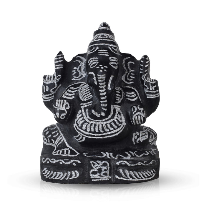 Black Stone Ganesh Murti  - 8 Inches | Ganapathi Vigraham/ Vinayagar Statue for Pooja