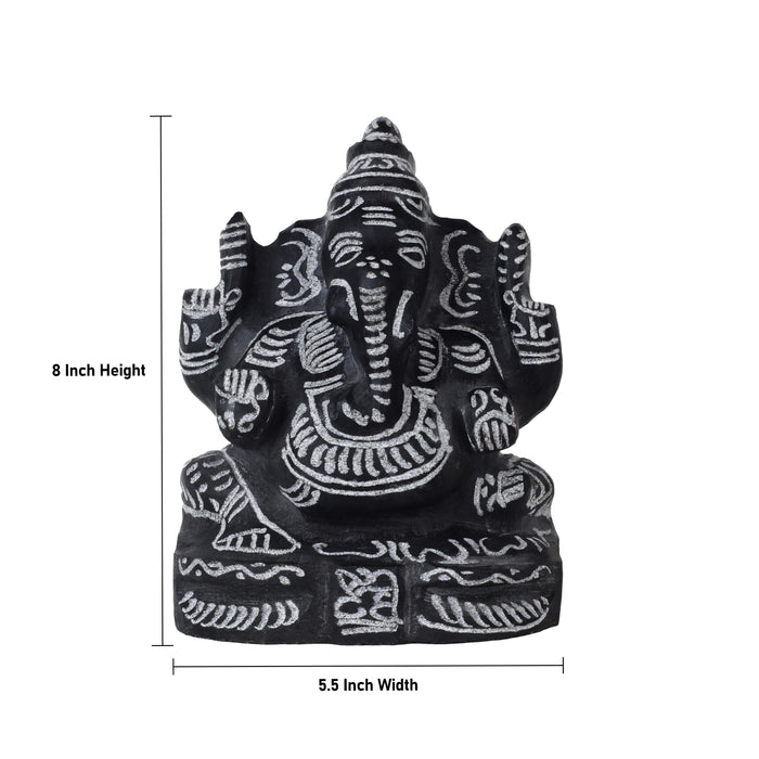 Black Stone Ganesh Murti  - 8 Inches | Ganapathi Vigraham/ Vinayagar Statue for Pooja