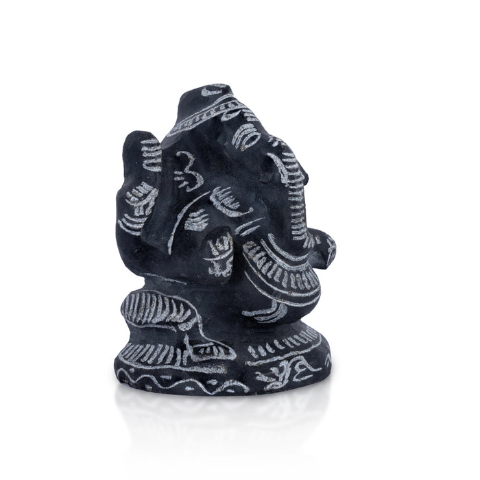 Ganesh Murti - 3.5 X 2.5 Inches | Black Stone Ganpati Murti/ Vinayaka Idol For Home Temple & Auspicious Decor - Stone Murties
