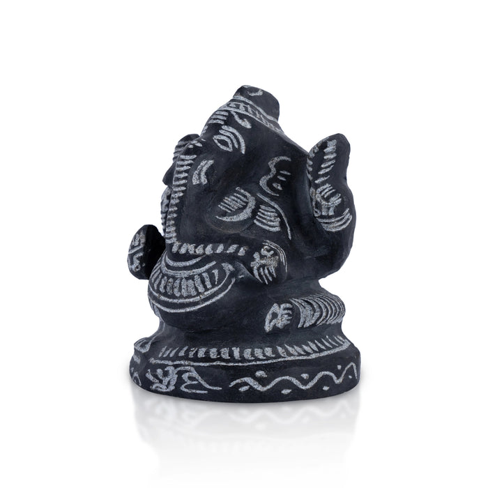 Ganesh Murti - 3.5 X 2.5 Inches | Black Stone Ganpati Murti/ Vinayaka Idol For Home Temple & Auspicious Decor - Stone Murties