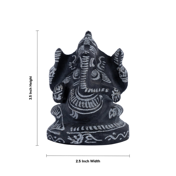 Ganesh Murti - 3.5 X 2.5 Inches | Black Stone Ganpati Murti/ Vinayaka Idol For Home Temple & Auspicious Decor - Stone Murties