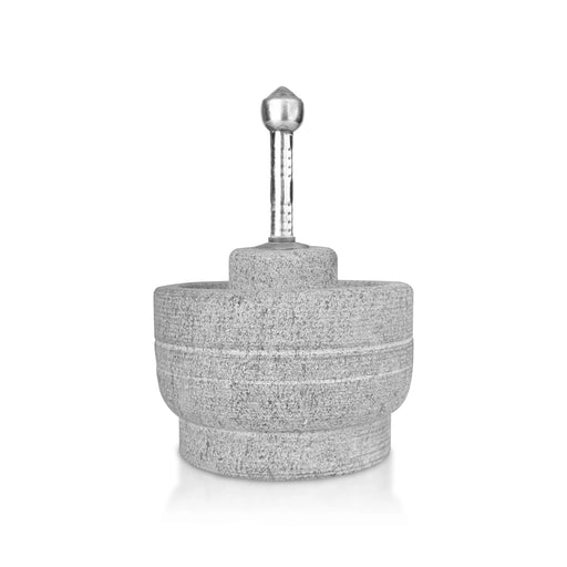 Hand Grinder Pair - 8 x 4 Inches | Black Stone Mortar And Pestle/ Kalvam Grindstone/ Ural for Spices - Kitchen