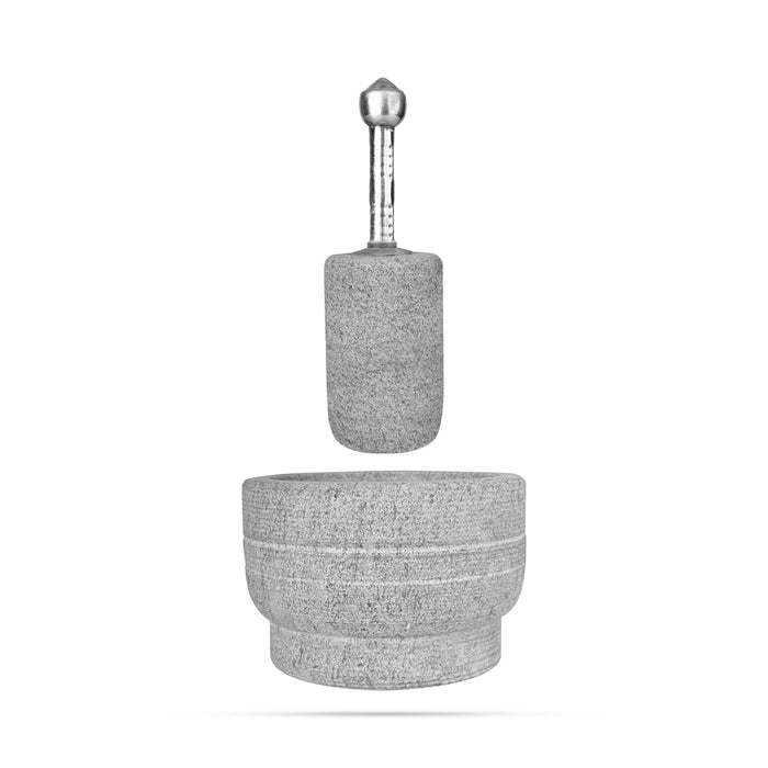 Hand Grinder Pair - 8 x 4 Inches | Black Stone Mortar And Pestle/ Kalvam Grindstone/ Ural for Spices - Kitchen