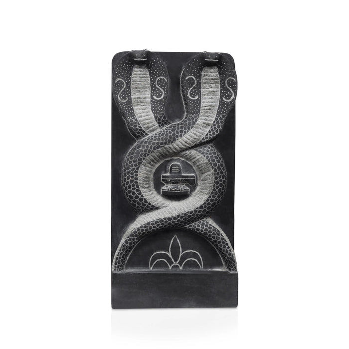 Pinnal Nagam Statue - 18.5 x 8.5 Inch | Black Stone Idol/ Snake Statue/ Naag Devta Murti for Pooja - Stone Murties
