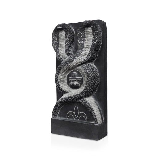 Pinnal Nagam Statue - 18.5 x 8.5 Inch | Black Stone Idol/ Snake Statue/ Naag Devta Murti for Pooja - Stone Murties