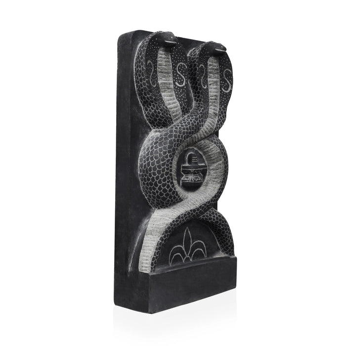 Pinnal Nagam Statue - 18.5 x 8.5 Inch | Black Stone Idol/ Snake Statue/ Naag Devta Murti for Pooja - Stone Murties