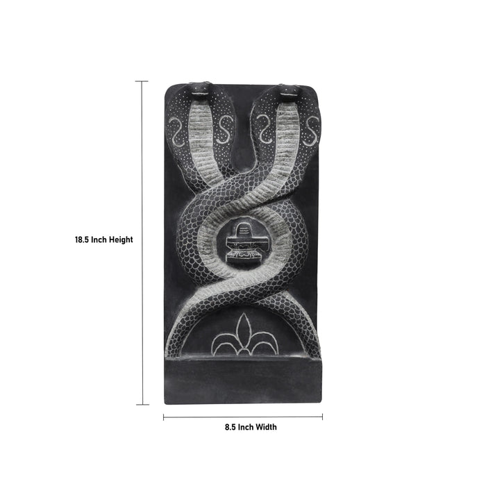Pinnal Nagam Statue - 18.5 x 8.5 Inch | Black Stone Idol/ Snake Statue/ Naag Devta Murti for Pooja - Stone Murties