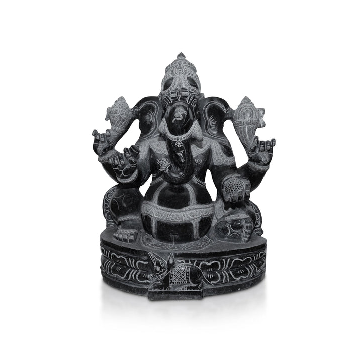 Ganesha Murti - 28 x 19 Inches | Black Stone Idol / Ganapathi Statue/ Vinayagar Sculpture Decor for Home & Pooja - Stone Murties