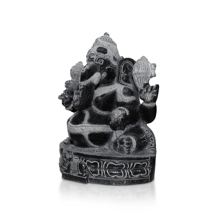 Ganesha Murti - 28 x 19 Inches | Black Stone Idol / Ganapathi Statue/ Vinayagar Sculpture Decor for Home & Pooja - Stone Murties