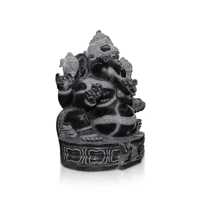 Ganesha Murti - 28 x 19 Inches | Black Stone Idol / Ganapathi Statue/ Vinayagar Sculpture Decor for Home & Pooja - Stone Murties