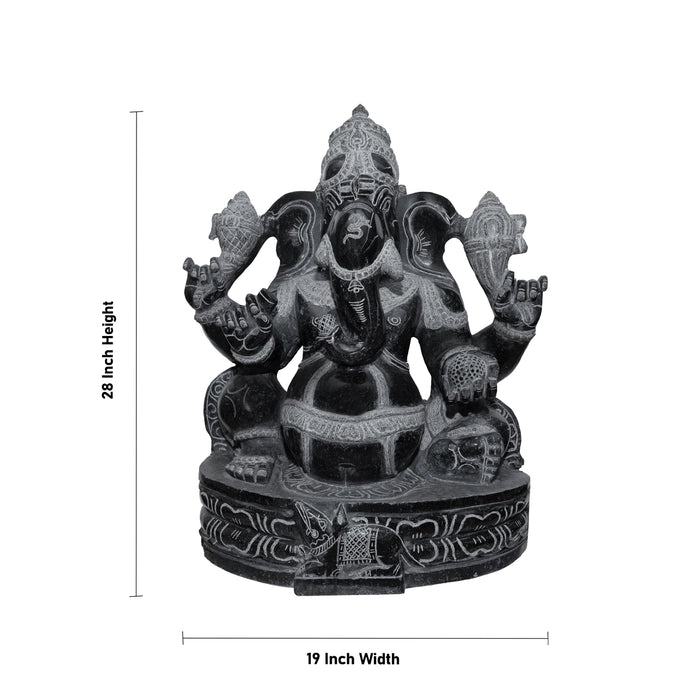 Ganesha Murti - 28 x 19 Inches | Black Stone Idol / Ganapathi Statue/ Vinayagar Sculpture Decor for Home & Pooja - Stone Murties