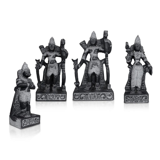 Perumal Sridevi Bhudevi Murti - 19.5 x 12 Inches|Black Stone Idol/ Perumal with Sridevi Bhudevi Statue For Pooja - Stone Murties