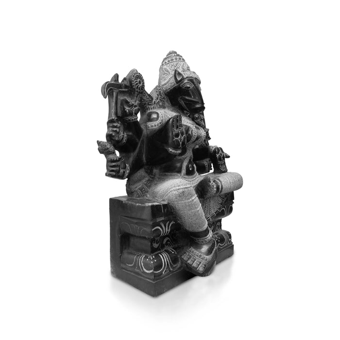 Varahi Amman Sitting on Base Murti - 30 x 24 Inches | Black stone Idol/ Varahi Amman Idol With 8 Hands for Pooja - Stone Murties